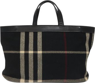 Burberry Nova Check Black Wool Tote Bag (Pre-Owned)