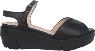 Wonders Zwarte leren sleehak sandaal - Comfortabel - Dames - Sleehakken - Zwart - 41 EU - Schoenen