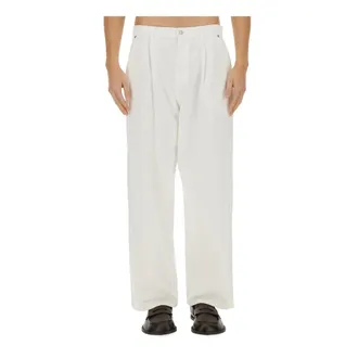 Moschino Straight Trousers, male, White, Size: L Laurel Crown Emblem Straight Trousers