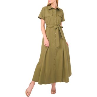 Ted Baker Box Pleat Tie Belt Cotton Maxi Shirtdress in Capulet Olive at Nordstrom Rack, Size X-Small