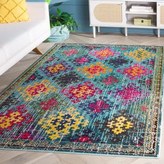 Safavieh Monaco Machine Made Area rug, Blue / Multi Bohemian Style Easy Care
