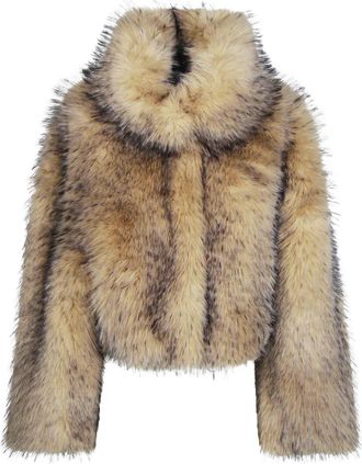 Rotate Faux Fur Crop Jacket - Dames - Jassen - Beige - 2Xs/Xs - Jassen