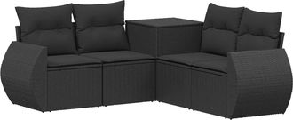 vidaXL Juego De Sof&aacute; 5 Uds. Negro Rat&aacute;n Sint&eacute;tico Y Acero Vidaxl