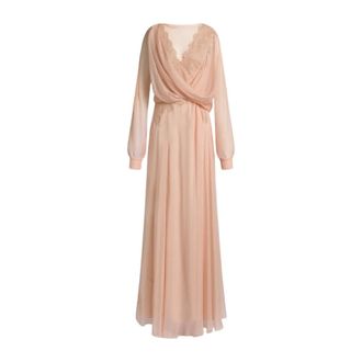 Alberta Ferretti Abito lungo in chiffon di seta con inserti in pizzo - - Dresses - Donna - Rosa - L