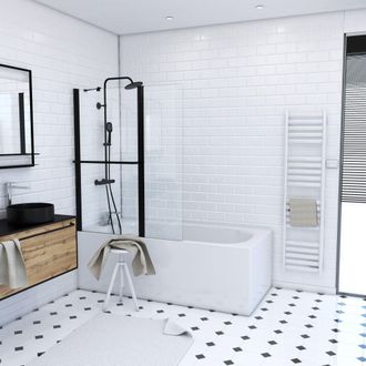 Aurlane Biombo Ba&ntilde;era Pivotante 130x105cm Perfil Aluminio Lacado Negro Mate