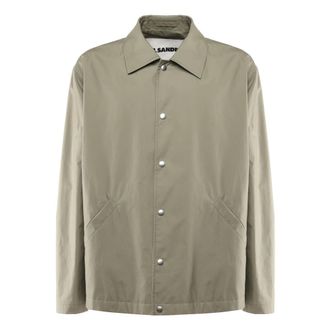 Jil Sander Light Jackets, male, Green, Size: 2XL Green Cotton Poplin Logo Jacket