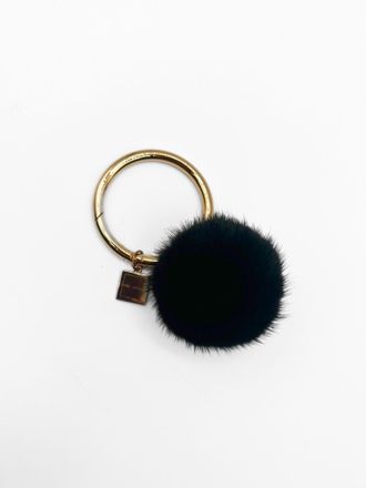 Linda Richards Womens Mink Pom Large Key Ring In Black