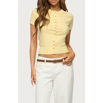Edikted Wilmer Short Sleeve Button-Up Top in Yellow at Nordstrom, Size X-Small