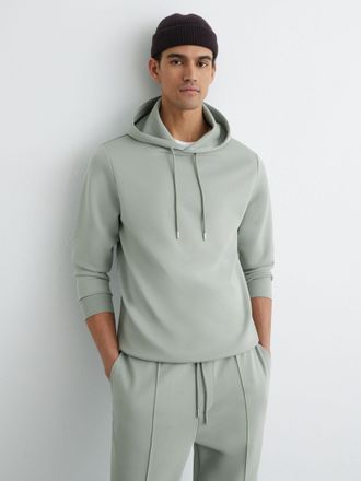 Reiss Mint Green Premium Interlock Drawstring Hoodie, Xxl