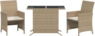 vidaXL Sillas y mesita de jardín 3 piezas ratán sintético cojín beige vidaXL