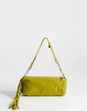 Topshop Jemma - Borsa da spalla media in vera pelle verde con nappe