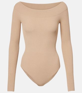 Alaia Ala&iuml;a Ribbed-knit off-shoulder bodysuit