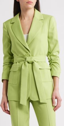Tahari by ASL Ruched Sleeve Belted Jacket in Fern at Nordstrom, Size 16