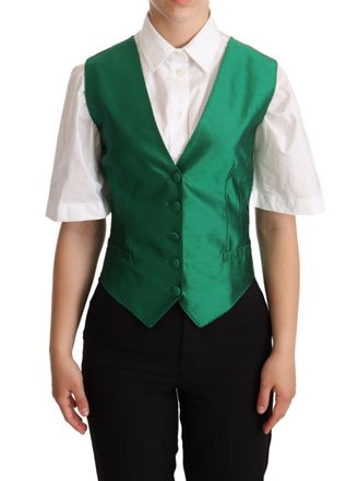 Dolce & Gabbana Dames Groene Zijde Satijn Mouwloze Gilet Vest