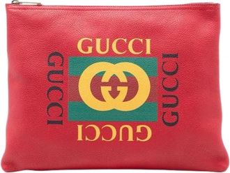 Gucci Pre-owned Clutches, female, Red, Size: ONE SIZE Pre-owned Printed Leather Clutch
