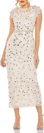 Mac Duggal Floral Applique Cap Sleeve Column Dress in Blush at Nordstrom, Size 14