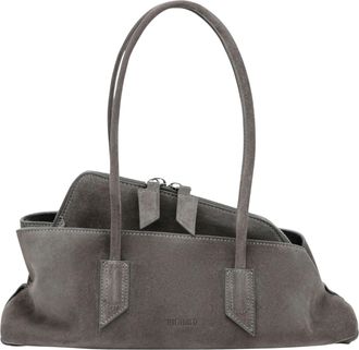 The Attico Gray La Passeggiata Medium Double Handle Suede Handbag
