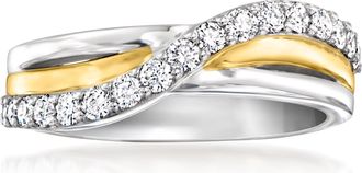 Ross-Simons Lab-Grown Diamond Wave Ring in Sterling Silver and 18kt Gold Over Sterling
