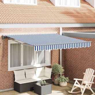 vidaXL Toldo Retr&aacute;ctil Manual Azul Y Blanco 300x250 Cm Tela Vidaxl