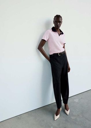 Mango Maglia con collo polo a contrasto rosa chiaro - Donna - XS - MANGO