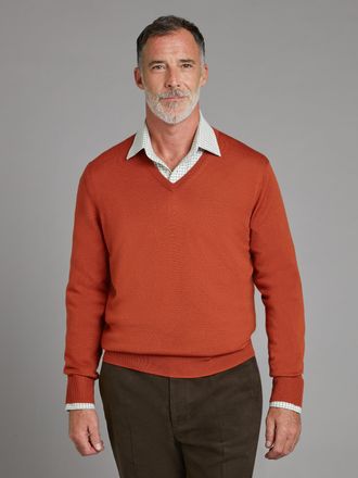 Oliver Brown Merino V Neck Jumper - Rust