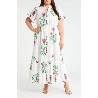 Sugarlips Floral Alna Shirtdress in White-Green-Multi at Nordstrom, Size 1X