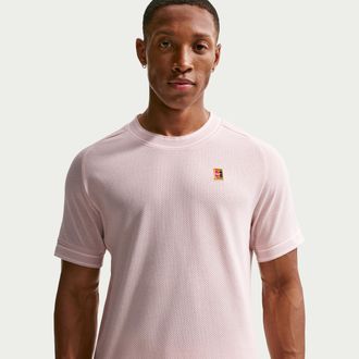 Nike Mens Court Heritage Short-Sleeve Tennis Top in Pink | FN0318-667