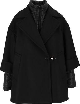 Fay Black Double Detachable Striped Quilted Layer Coat