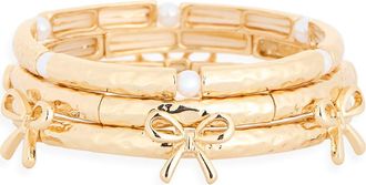 Nordstrom Rack 3-Pack Bow & Faux Pearl Bracelet Set in Gold at Nordstrom Rack