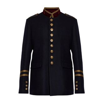 Dolce & Gabbana Giacca in Lana con Spalline - - Jackets - Uomo - Blu - L