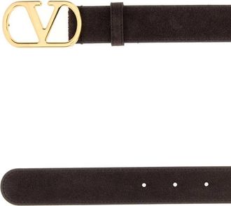 Valentino Garavani Mens Chocolate Suede Vlogo Signature Belt Testadimoro Cinture