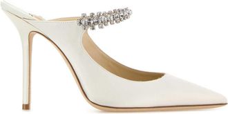 Jimmy Choo London White Satin Bing 100 Mules
