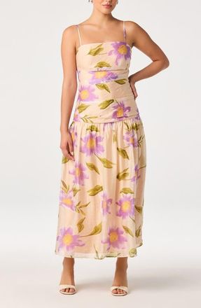 ASTR the Label Ava Floral Drop Waist Midi Dress in Purple Floral at Nordstrom, Size X-Small