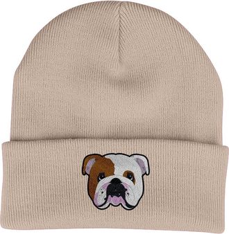 Bang Tidy Clothing English Bulldog Beanie Hat - Dog Lovers Gifts for Women Men - Knitted Winter Hats - Embroidered - Acrylic - Sand