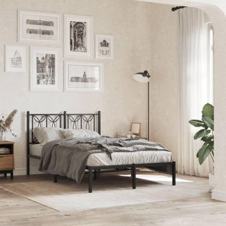 Berkfield Home Metal Bed Frame without Mattress with Headboard Black 120x190cm | Size: 120x190 cm