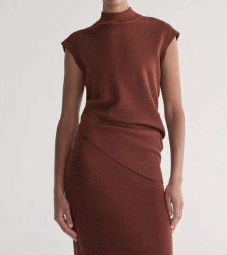 A.L.C. Edith Metallic Knit Asymmetric Top In Rust