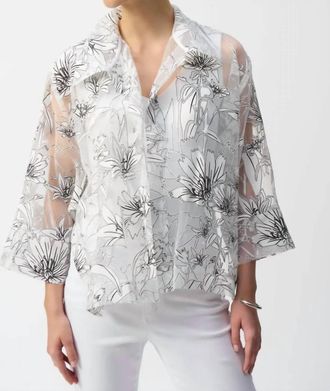 Joseph Ribkoff Sheer Floral Coverup In Black/white