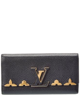 Louis Vuitton Black Lv Taurillon Leather Embellished Capucines Long Wallet (Authentic Pre-Loved)