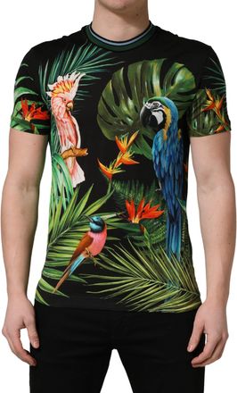 Dolce & Gabbana Black Bird Print Cotton Men Crew Neck Mens T-shirt