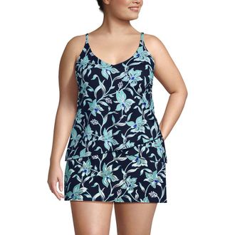 Lands End Tulip Hem Tankini Top in Tropic Floral/navy at Nordstrom, Size 3X
