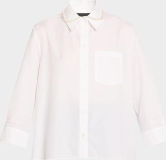 Simone Rocha Embellished Cropped Masculine Button-Front Shirt