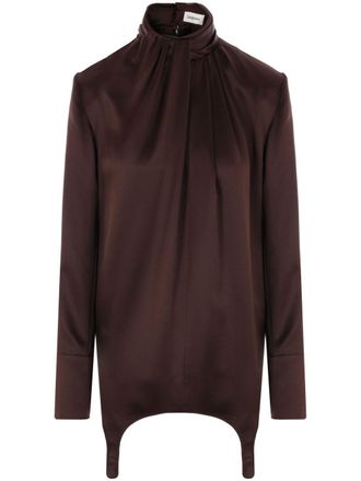 Saint Laurent garter-detail silk blouse - women - Silk - 36 - Brown