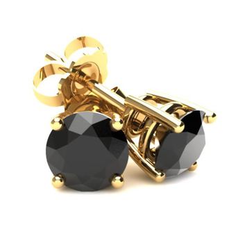 Pompeii3 Yellow Gold 3/4ct Round Cut Black Diamond Studs