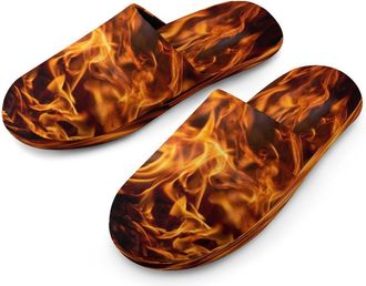 Generic Burning Flame Fire Mens Cozy Memory Foam Slippers Warm Cotton House Shoes Comfy Slipper for Indoor Outdoor