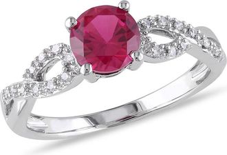 Amour 1/10 CT TW Diamond and Created Ruby Infinity Engagement Ring In 10K White Gold