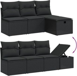 vidaXL Set De Sof&aacute;s De Jard&iacute;n 8 Piezas Y Cojines Rat&aacute;n Sint&eacute;tico Negro Vidaxl