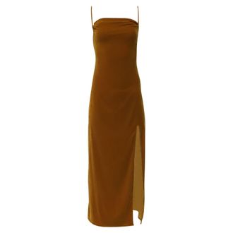 Staud Staud Bellamy Sleeveless Midi Dress in Brown Velvet
