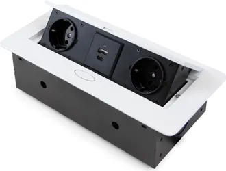 Emuca Multiconector Para Escritorio Atom 26 Lite, 225x111mm, 2 Enchufes Tipo Schuko, 1 Usb Tipo A, 1usb Tipo C, Zamak-acero-pl&aacute;stico, Gris Metalizado - Emuc