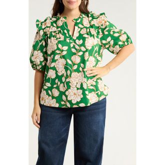 Sugarlips Lucena Floral Print Cotton Poplin Shirt in Green-Multi at Nordstrom, Size 3 X