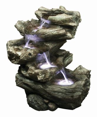 PRIMROSE Driftwood 4-Tier Self Contained Water Feature with LED Lights 55cm in Brown